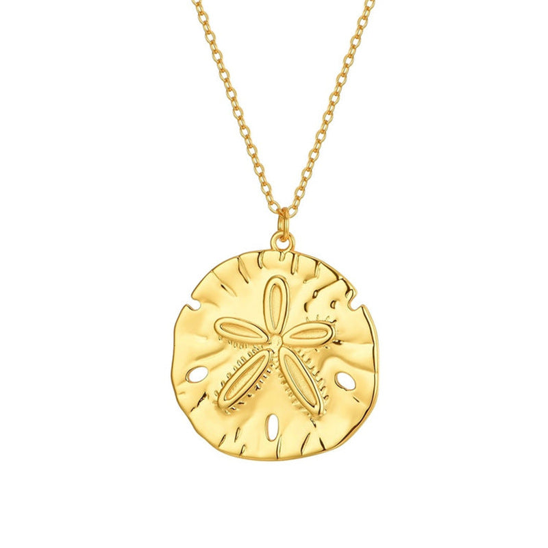 Sand Dollar Necklace For Women Dainty 18K Gold Plated Stainless Steel Necklace Seaside Style Jewelry