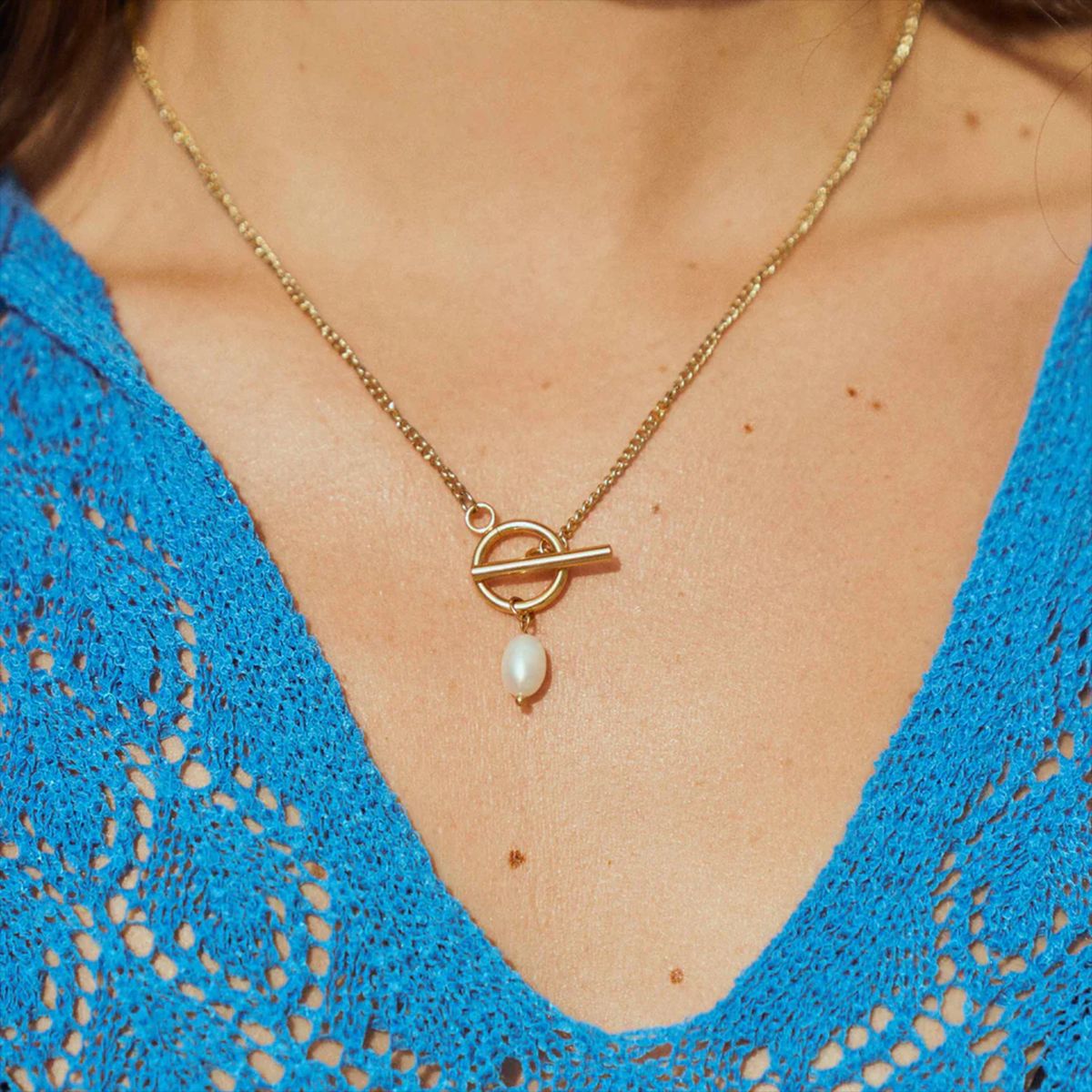 Figaro Chain Necklace For Women Dainty Pearl Pendant Necklace 18K Gold Plated Stainless Steel Jewelry Minimalist Everyday Jewelry Gifts