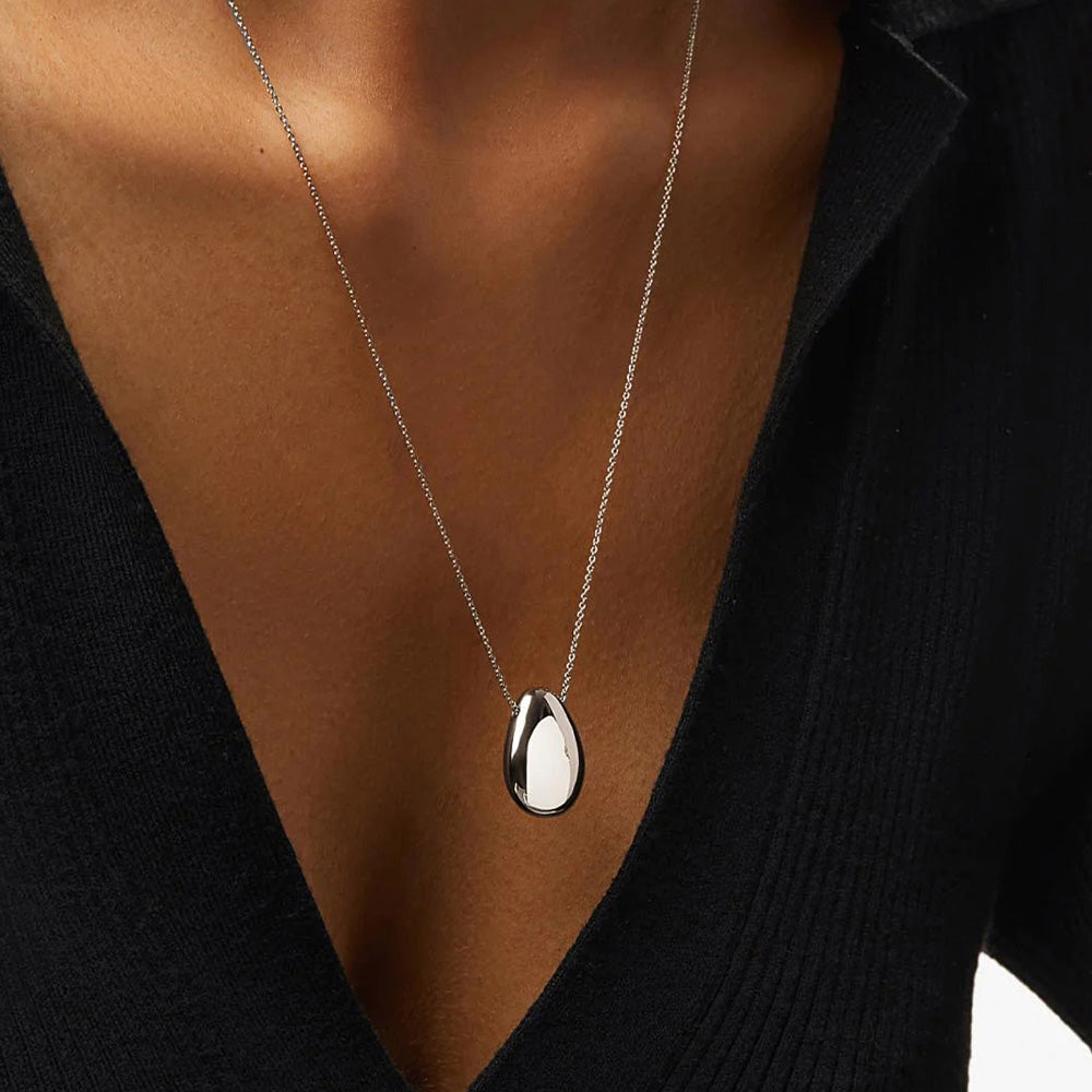 Water Drop Pendant Necklace Stainless Steel Waterproof Dainty Matinee Necklace For Women Chunky Smooth Surface Pendant Jewelry Women Gifts