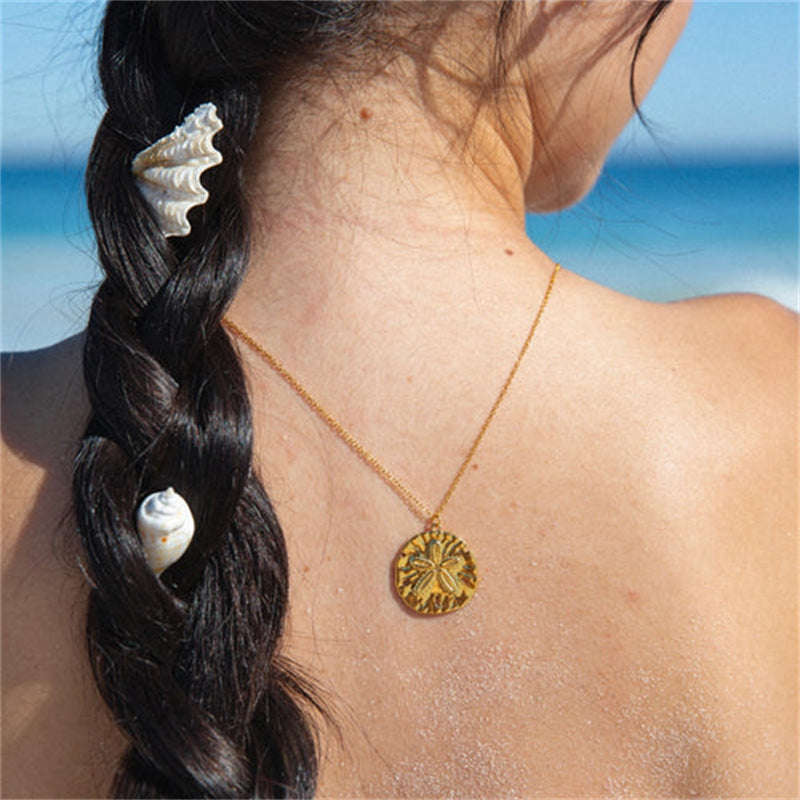 Sand Dollar Necklace For Women Dainty 18K Gold Plated Stainless Steel Necklace Seaside Style Jewelry