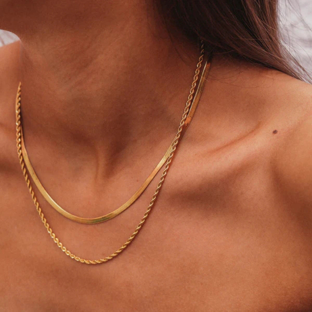 Minimal Gold Layered Necklace Stainless Steel Snake Chain Choker Rope Twisted Link Chain Necklace Layered Jewelry Gift For Women