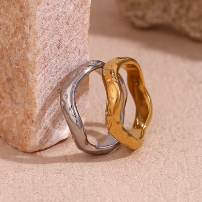 18K Gold Plated Sculptural Ring For Women Chunky Gold Ring Irregular Wavy Jewelry Gifts Birthday Gifts