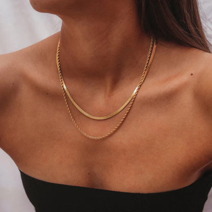 Minimal Gold Layered Necklace Stainless Steel Snake Chain Choker Rope Twisted Link Chain Necklace Layered Jewelry Gift For Women