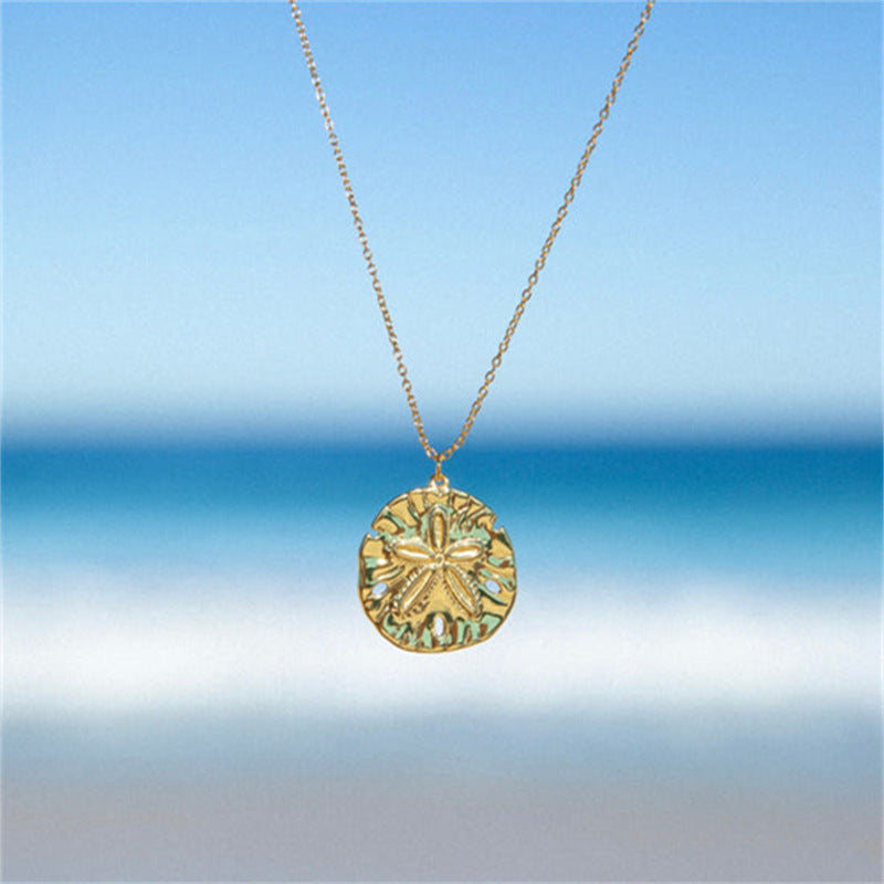 Sand Dollar Necklace For Women Dainty 18K Gold Plated Stainless Steel Necklace Seaside Style Jewelry