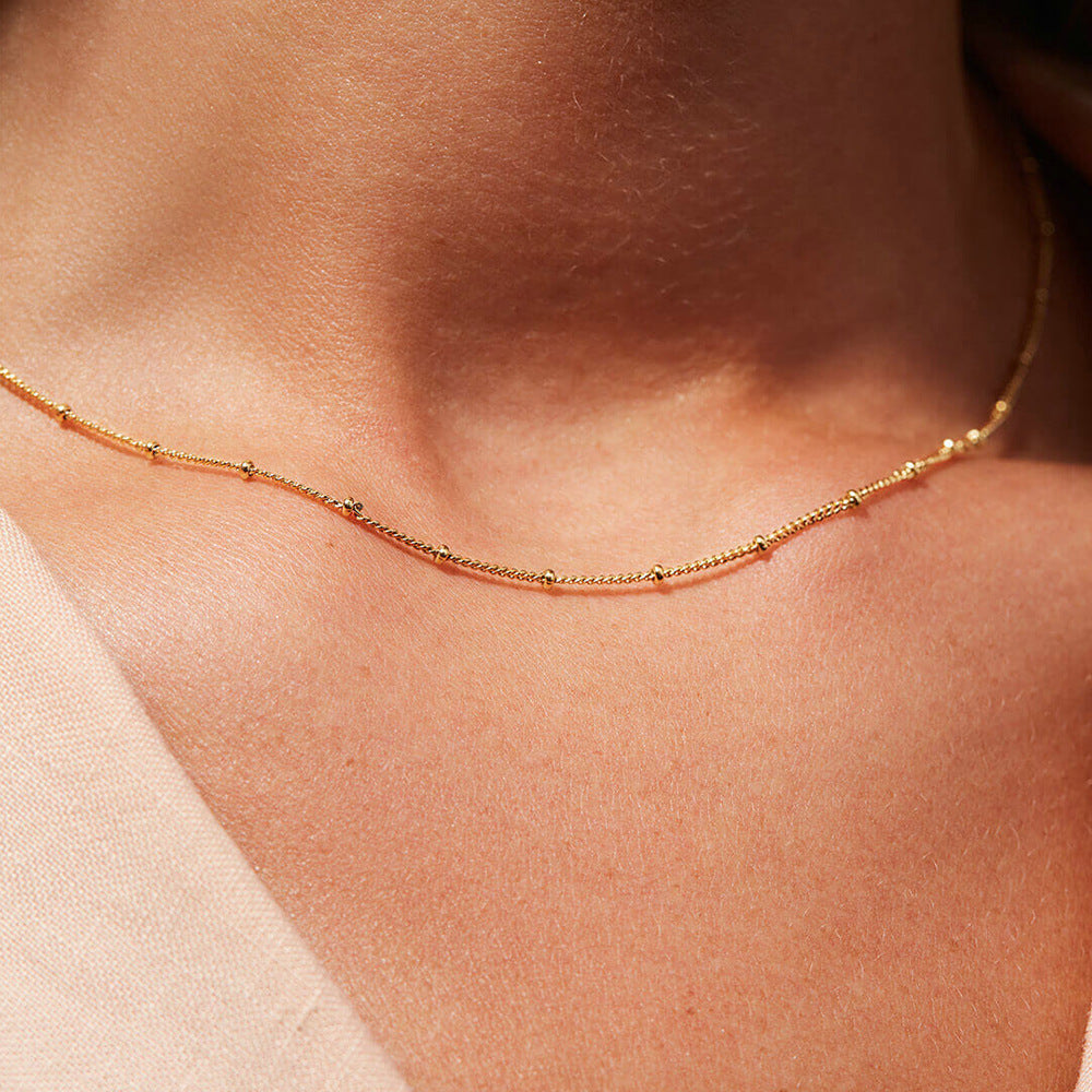 Beaded Choker Necklaces For Woman Dainty Adjustable Link Chain Necklace 18K Gold Plated Jewelry Minimalist Jewelry Gifts