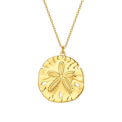 Sand Dollar Necklace For Women Dainty 18K Gold Plated Stainless Steel Necklace Seaside Style Jewelry