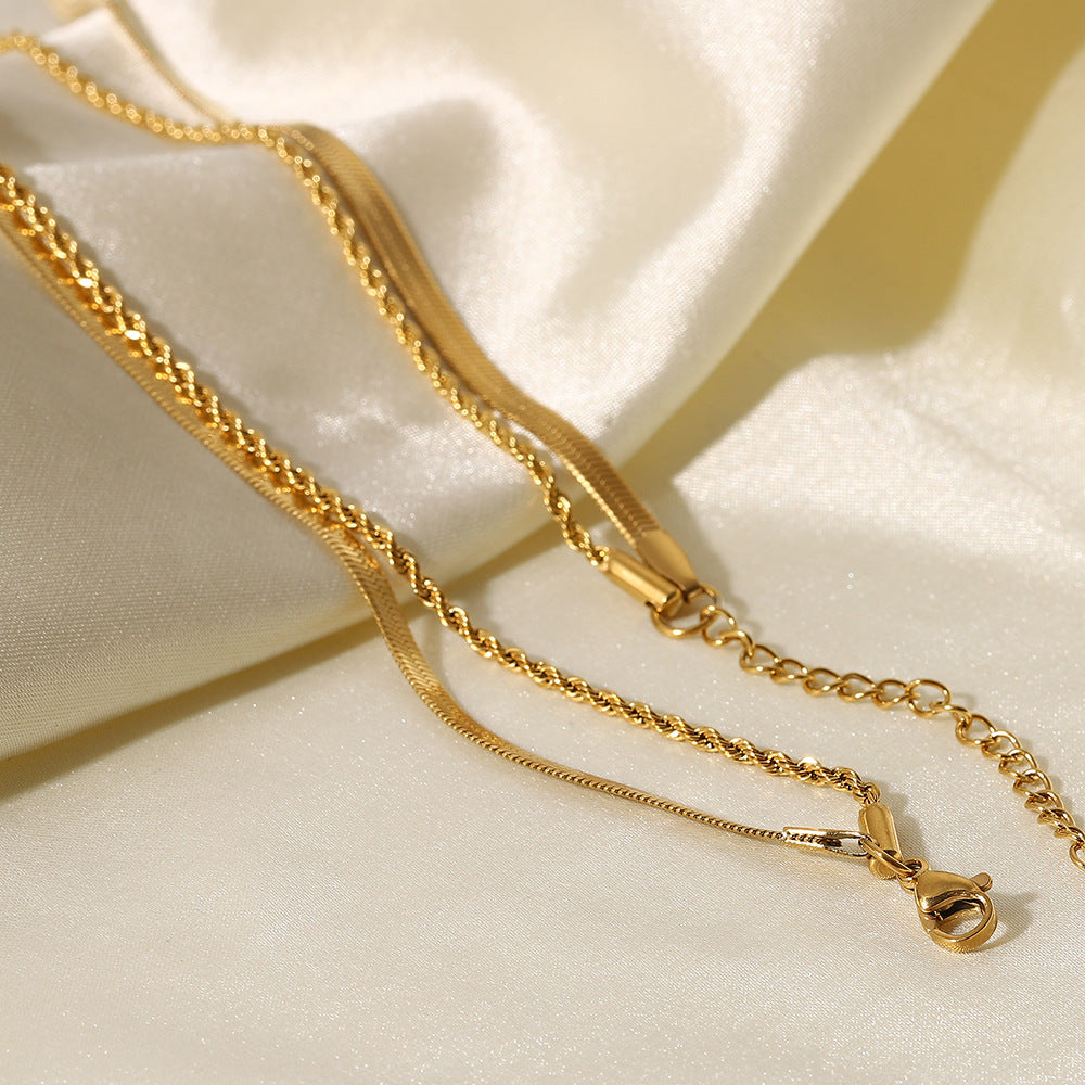 Minimal Gold Layered Necklace Stainless Steel Snake Chain Choker Rope Twisted Link Chain Necklace Layered Jewelry Gift For Women