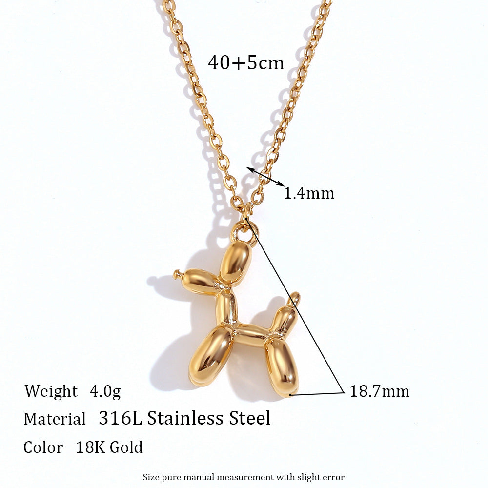 Balloon Dog Necklace For Women Cute Cartoon 3D Animal Necklace Stainless Steel Jewelry Gifts Cartoon Party Gifts Friendship Jewelry