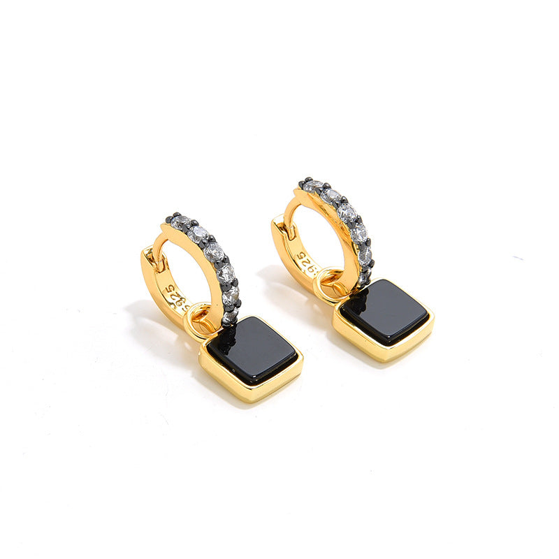 Square Black Onyx Earrings