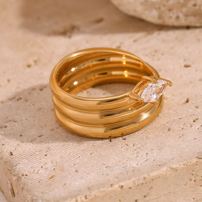 Marquise Rings For Women Stainless Steel Rings Gold Double Band Unique Christmas Gifts Anniversary Gifts For Her