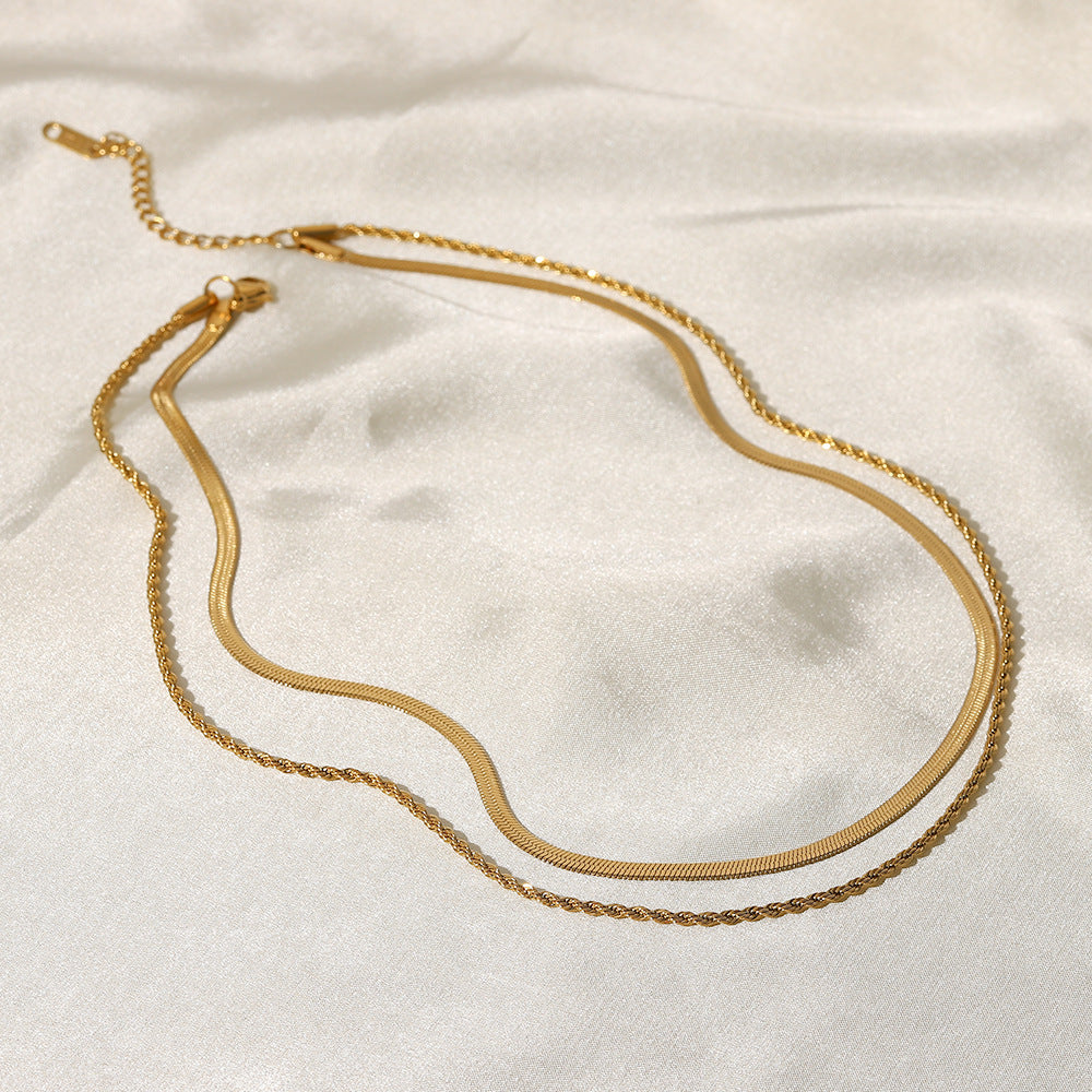 Minimal Gold Layered Necklace Stainless Steel Snake Chain Choker Rope Twisted Link Chain Necklace Layered Jewelry Gift For Women