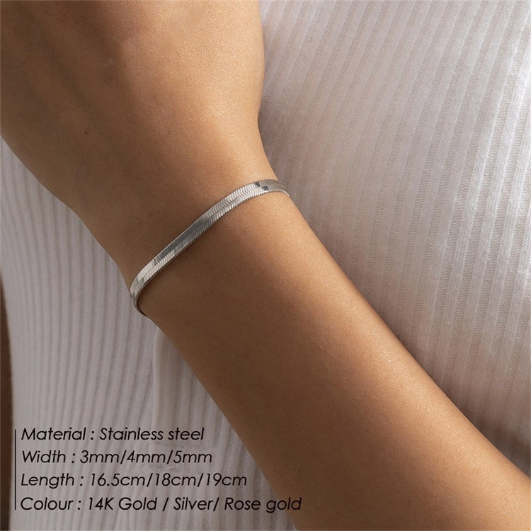 Snake Chain Bracelet Stainless Steel Flat Herringbone Chain Link Bracelet Minimalist Gold Jewelry Gift For Women