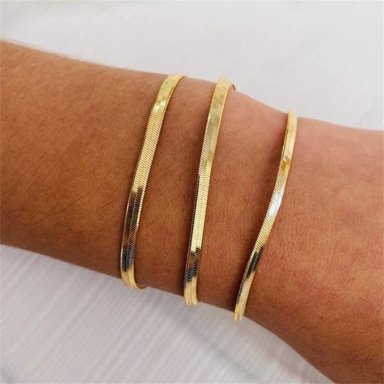 Snake Chain Bracelet Stainless Steel Flat Herringbone Chain Link Bracelet Minimalist Gold Jewelry Gift For Women