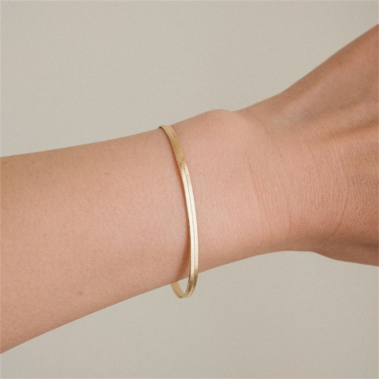 Snake Chain Bracelet Stainless Steel Flat Herringbone Chain Link Bracelet Minimalist Gold Jewelry Gift For Women