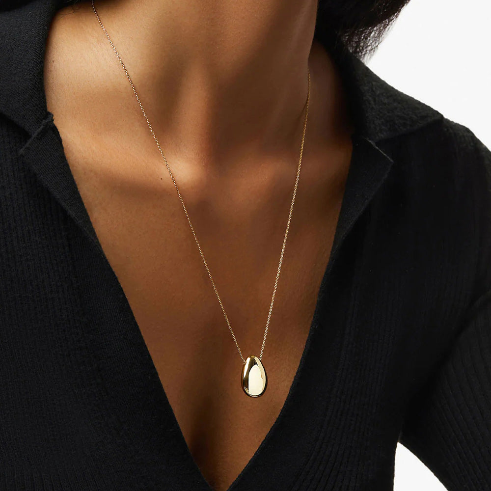 Water Drop Pendant Necklace Stainless Steel Waterproof Dainty Matinee Necklace For Women Chunky Smooth Surface Pendant Jewelry Women Gifts