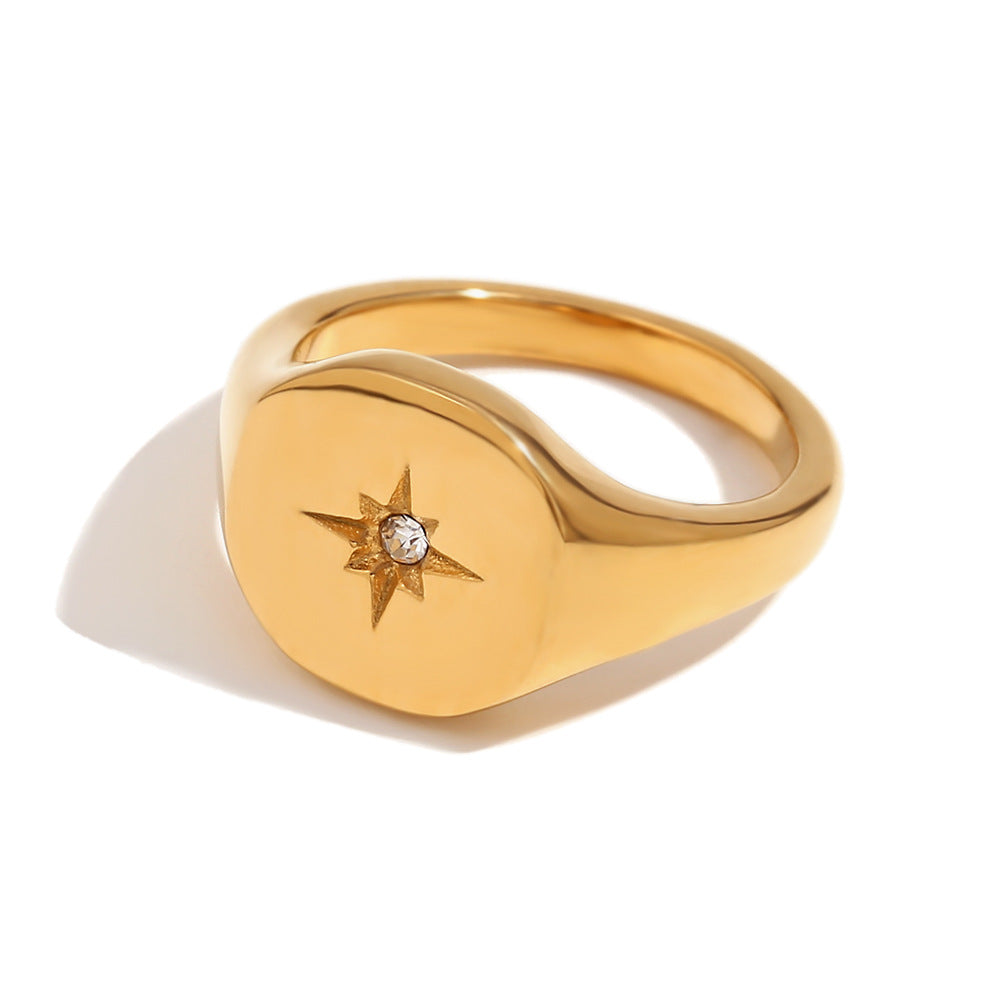 Starlight Rings For Women Cubic Zirconia North Star Signet Rings With 18K Gold Plated Anniversary Jewelry Gift Fashion Accessories Creative Gift