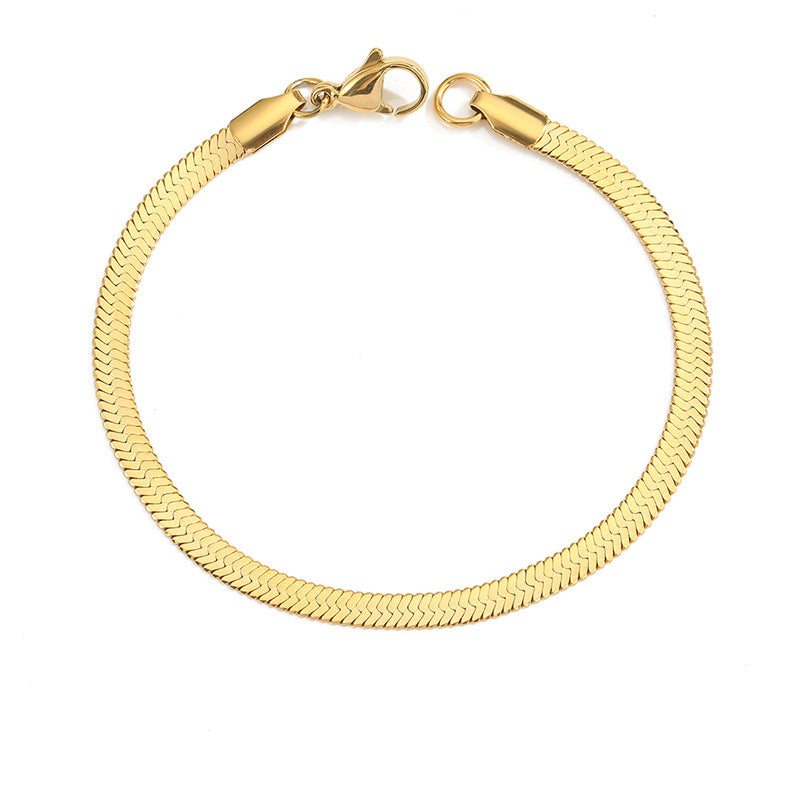 Snake Chain Bracelet Stainless Steel Flat Herringbone Chain Link Bracelet Minimalist Gold Jewelry Gift For Women